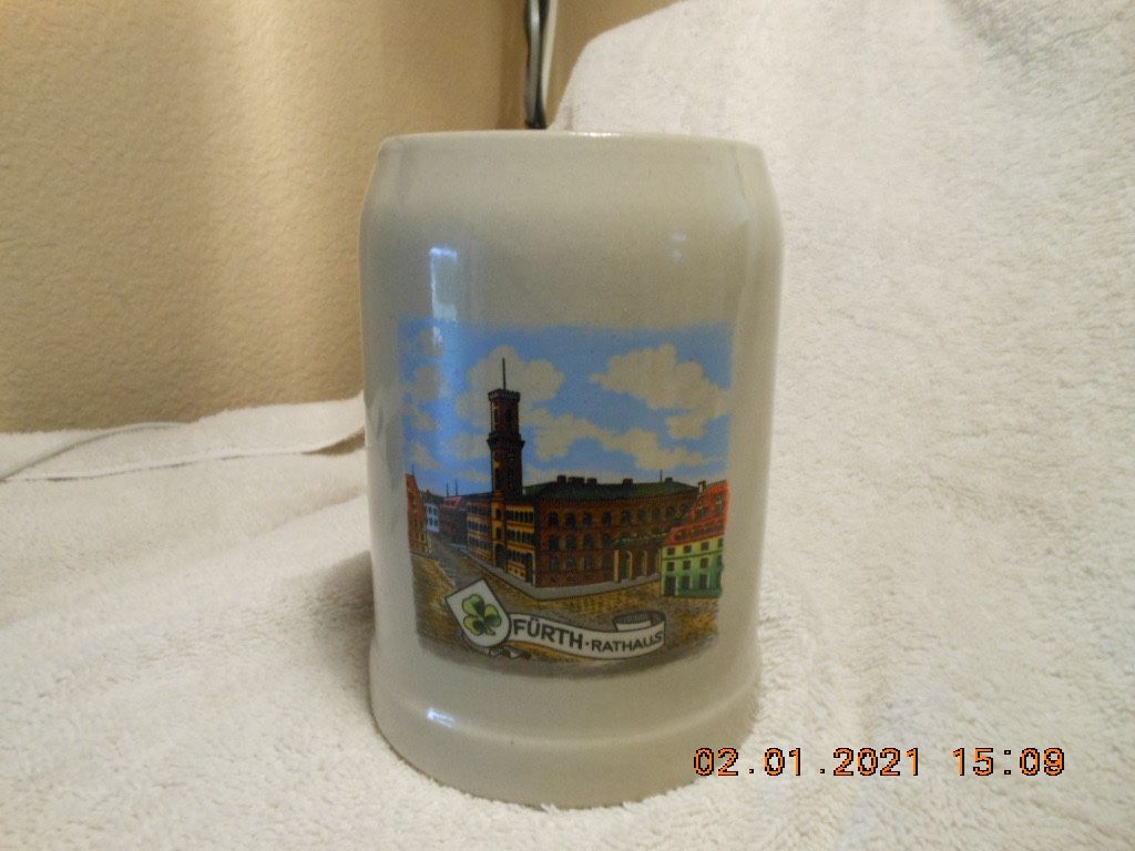 Excellent NEW Gerz Stoneware 0.5L Glazed Stoneware Beer Stein Mug – Furth Rathaus