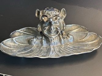 Rare Art Nouveau Nickle Figural inkwell antique circa 1900 nickel