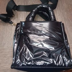 Women's A New Day Black Shiny Shoulder Bag