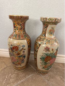 2 sets Vintage Satsuma-Style Floral Moriage Cloisonné Vase  large size vase, satsuma vases