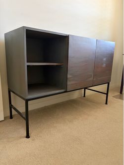 Solid Wood Buffet / Sideboard — Grey, Black Iron Base