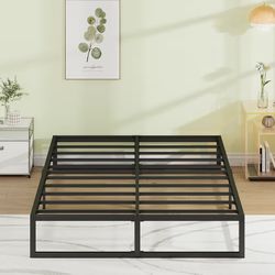 EMODA 12 Inch Queen Bed Frame No Box Spring Needed Heavy Duty Metal Platform BedFrame Queen Size with Wood Slats