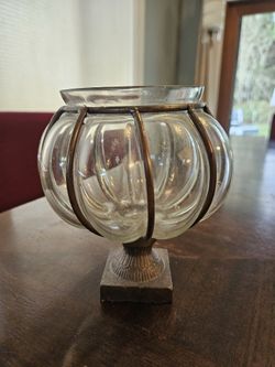 Vintage blown glass caged pedestal bowl