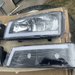 03-06 Chevy Silverado Black Clear LED Strip Headlights Parking Lights