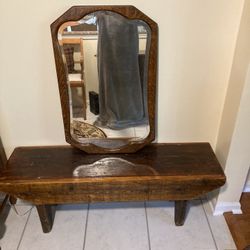 Antique Oak Beveled Mirror