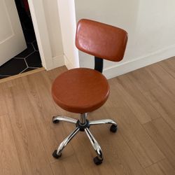 Tan Brown Leather Mid Century Style Rolling Armless Chair Desk Chair 