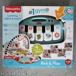 Fisher-Price Baby Playmat Glow and Grow Kick & Play Piano Gym, Blue Musical Learning Toy with Developmental Activities for Newborns 0+ Months 