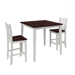 3-Piece Counter Height Dining Set, Rustic Mahogany/White
