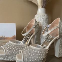 Bridal Pearl Embroidery Platform Heels