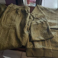 2XXL Green Comfy Sweat Shirt And Pants Set With Pockets 