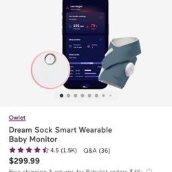 Practically Brand New Owlet Sock Smart Wearable Baby Monitor