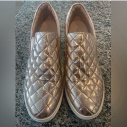 Metallic rose gold wedge slip on 