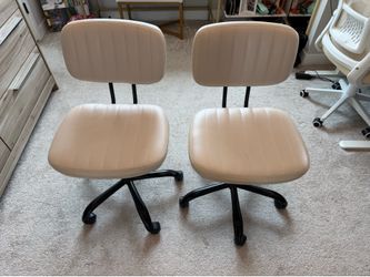 Set of 2 Modern Cream Rolling Desk Chairs – Armless Office/Vanity Chairs