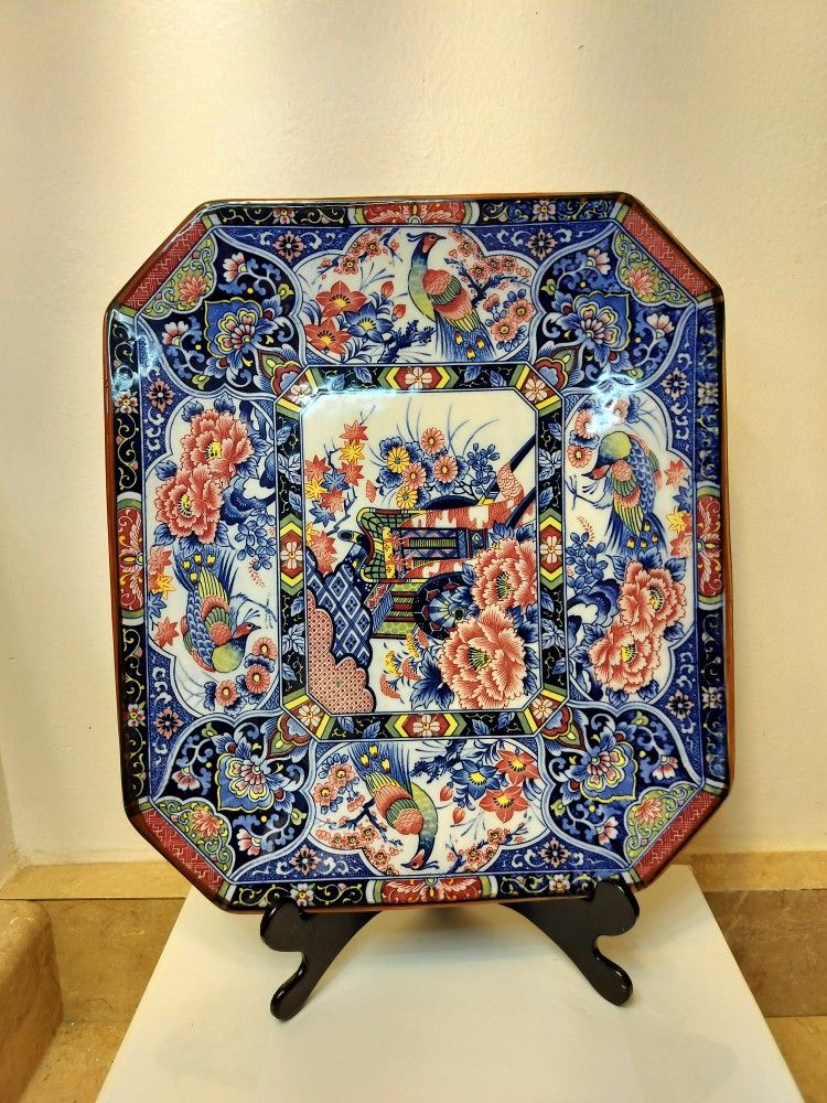 Original Kutani Ware Japanese Porcelain Octagonal Serving Platter 