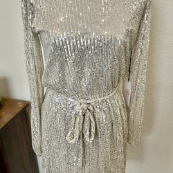 Crystal Sky NWT Gold Sequin Mini Dress Party Small  Prom Bachelorette Cocktail