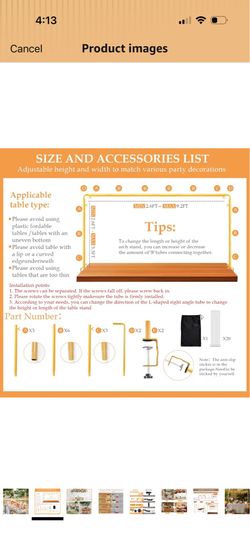 Over The Table Rod Stand with Clamps Adjustable 31"-110'' Length 31"-64" Height Gold Table Balloon Arch Stand with Storage Bag, Metal Decorating Rod H