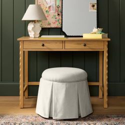 Box Pleat Skirt Storage Ottoman Performance Fabric Cream - Threshold