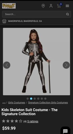 Kids Spirit Halloween Skeleton Costume Size 8-10
