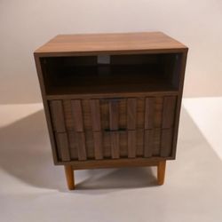 Mid-Century Modern Nightstand - Fluted Wood Design