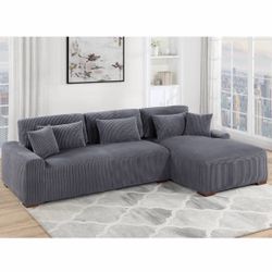 Grey Corduroy Extra Large Sectional Sofa With Pillows Included Brand New In Box Firm Price $499