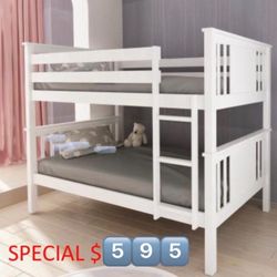 Twin / Twin Wooden Bunkbed With Both Nice Mattresses Included  👈🏼 