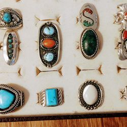 Navajo & Zuni Sterling Silver Rings With Turquoise & Other Precious Stones. Sizes 6-12!!