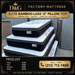 •  Elite Bamboo queen king   12” pillow top.      New mattress in a plastic sealed.     We offer same day delivery  Venta de colchones  ☎️📲call or Te