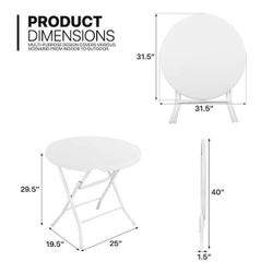 White Frame White Plastic Tabletop Round Foldable Outdoor Dining Table (Dia. 2.5 ft.