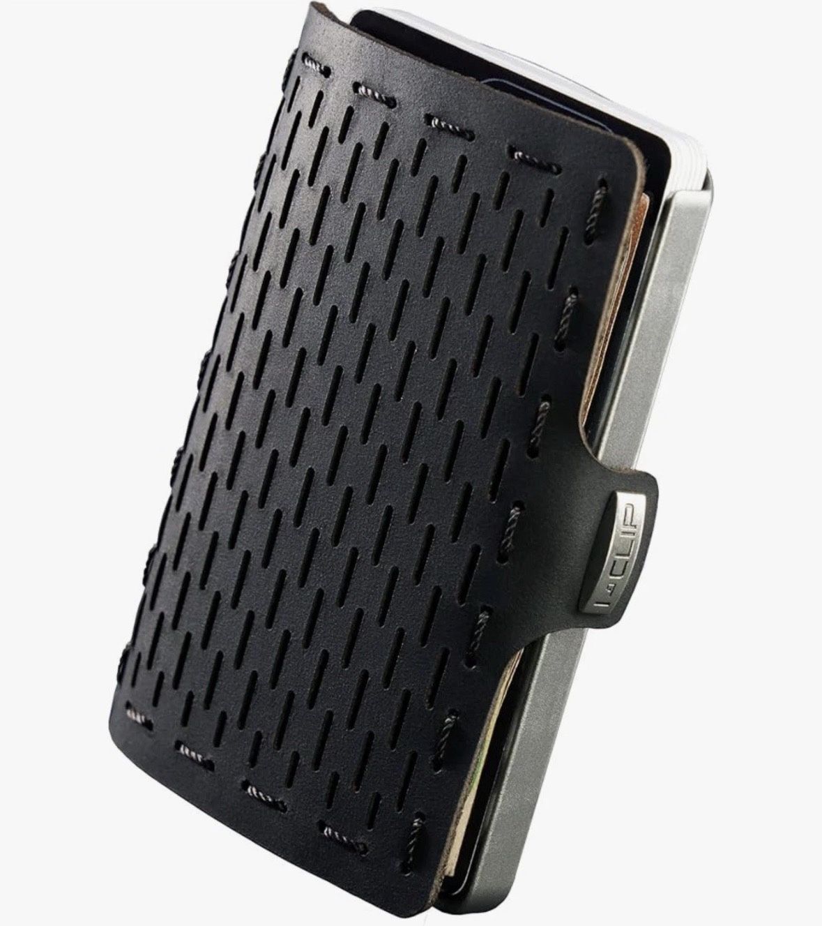 I-CLIP Original Black/Silver with Coin Pocket Black Leather Wallet w/Moneyclip