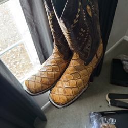 Ferrini Men's Bronco Pirarucu Print Western Boots - Broad Square Toe