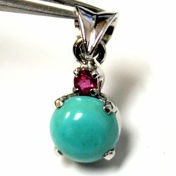Turquoise & Ruby Silver Pendant