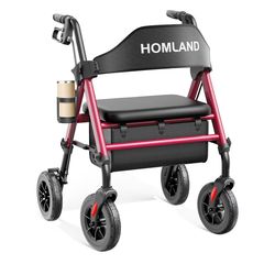 OMLAND Walkers for Seniors with Seat, Foldable Rollator Walker, Reinforced Aluminum Frame, 8" Big Rubber Wheels for All Terrain, Height Adjustable Lig