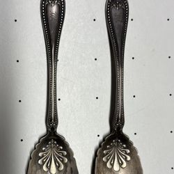 2 Monogram Sugar Shell Spoons by R Wallace - A1 Silverplate, 1899