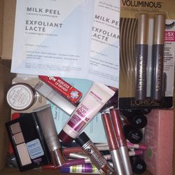 Box Full Of Brand New Skin Care And Makeup