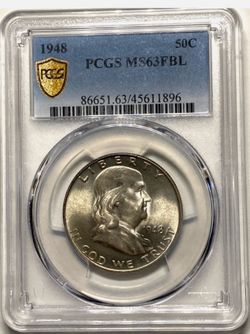 1948 U.S. FRANKLIN SILVER HALF DOLLAR 50c COIN (PCGS-Graded MS63)
