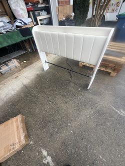Full Sized Beige Tufted Headboard With LED Lights (Small Slit On Top Head Board)