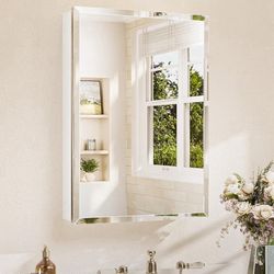 TETOTE 20 x 28 Bathroom Mirror Cabinet with Tempered Beveled Mirror