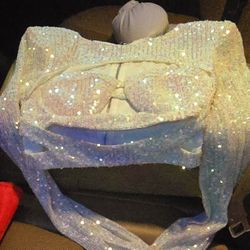White Sequin Fashion Nova Skirt Set -SIze SM
