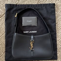 YSL Le 5 A 7 Hobo Bag Black smooth leather $2500 Plus Tax Retail 