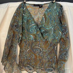Ladies Venus Sz Small Blouse Blue/Green Paisley 