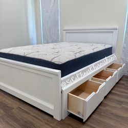 Full Bed And Mattress With Drawers 