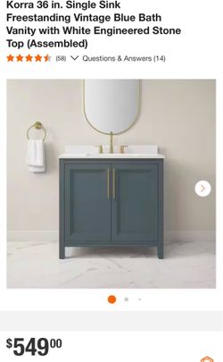 Korra 36 in. Single Sink Freestanding Vintage Blue Bath Vanity with White Engineered Stone Top