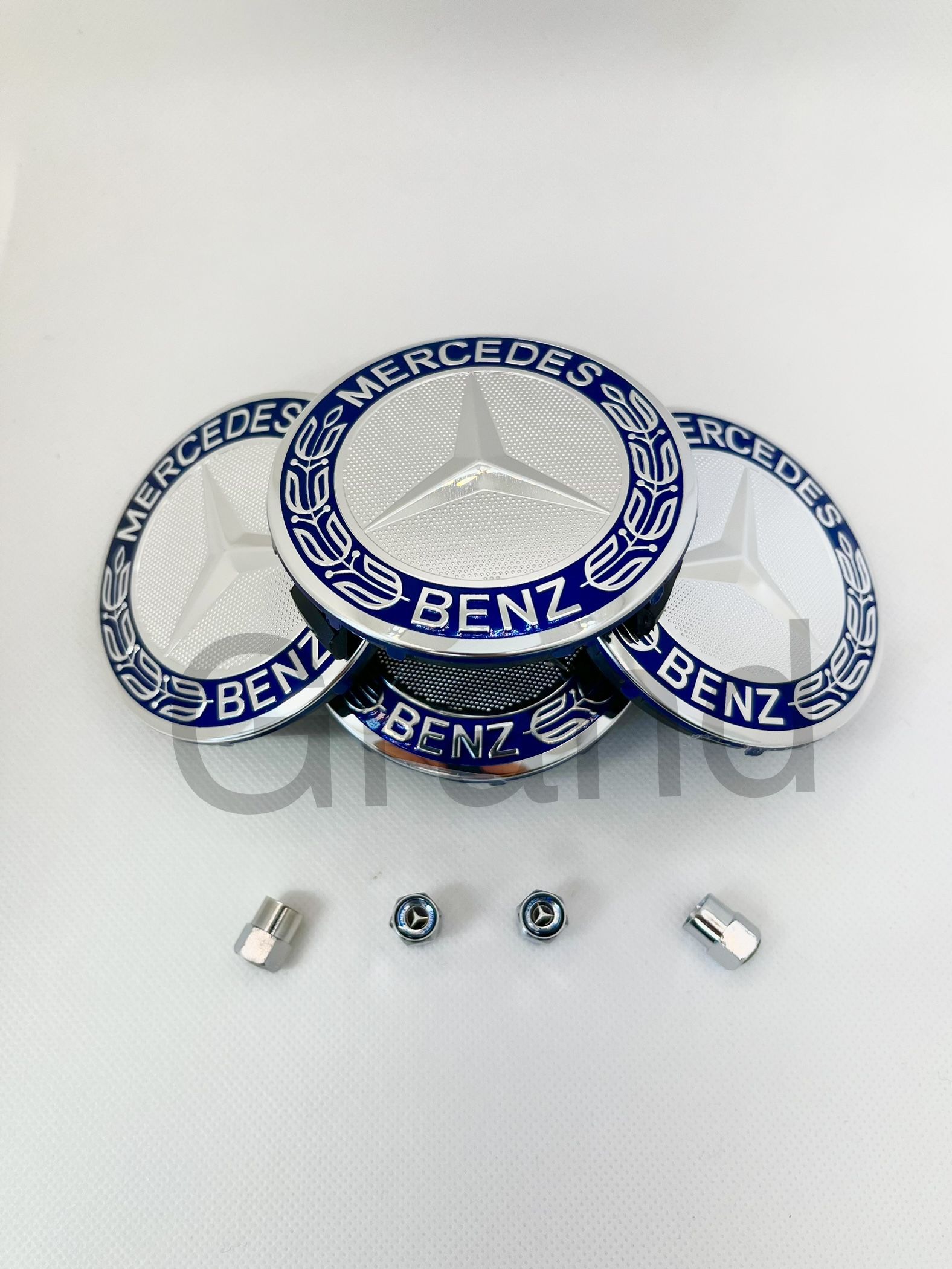 Mercedes Benz Wheel Rim Center Caps & Tire Air Caps (8 Pieces Set)