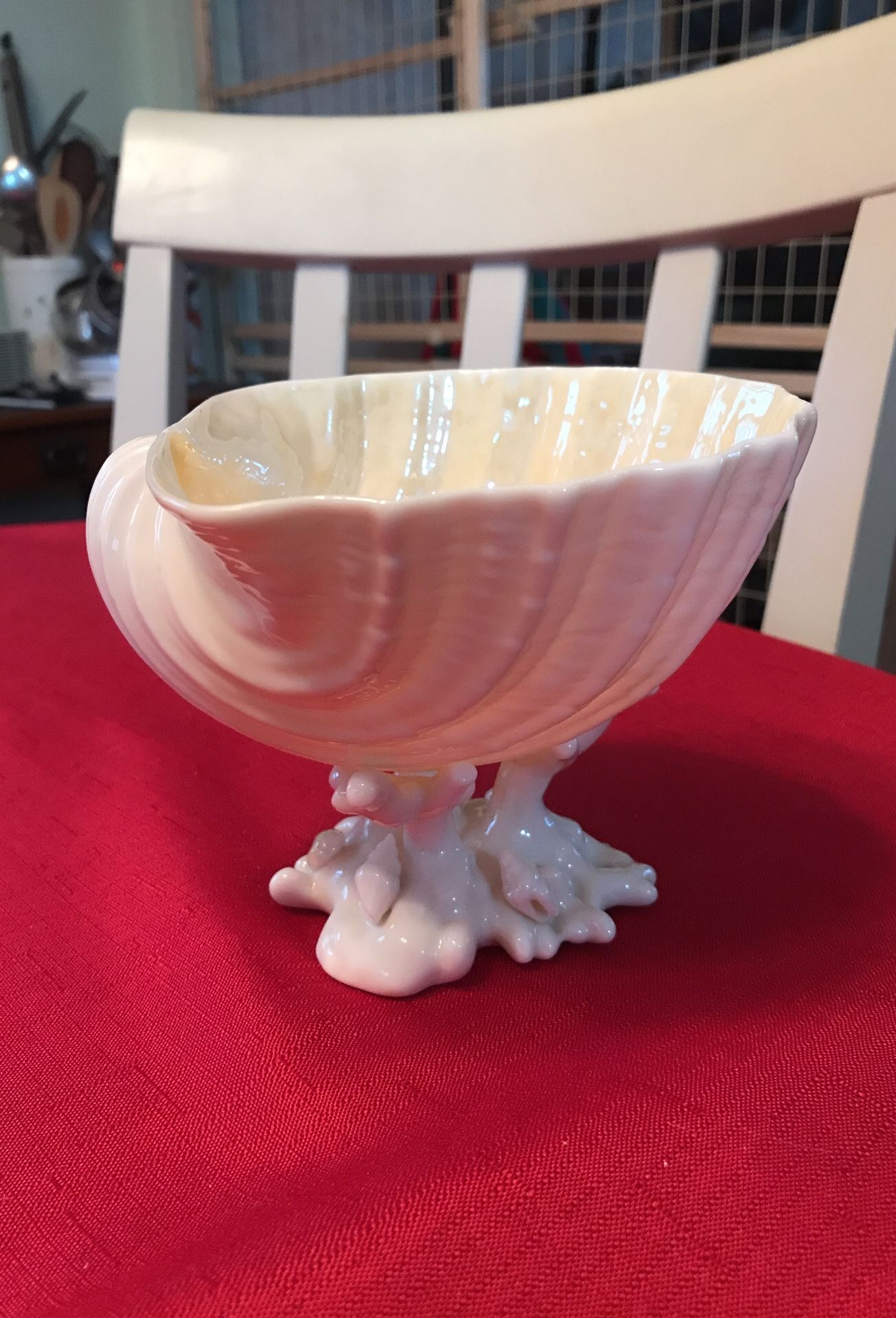 Vintage Ireland Belleek Cardium Shell on Sea of Coral Candy Dish Has the 6th Mark on Bottom