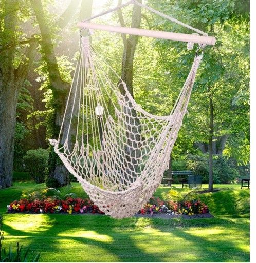 Cotton Hanging Rope Air/Sky Chair Swing,Sturdy Wood Bar for Indoor Outdoor Garden Yard Patio Porch(Beige