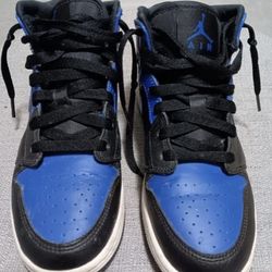 Nike Air Jordan 1 Mid Hyper Royal GS Black Blue Youth Size 4Y Shoes 554725-077