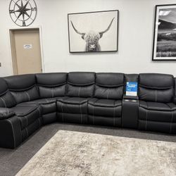 Black Leather Power Recliner Set - Free Delivery 