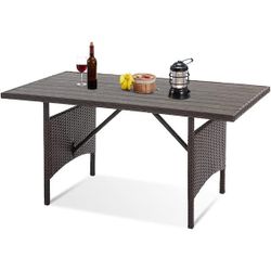 NEW 54 in. Outdoor BROWN Rattan Dining Table with Wicker Metal Frame