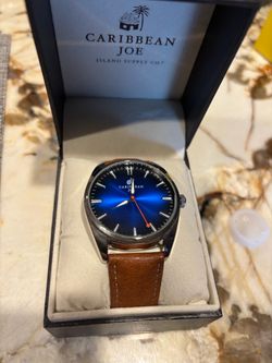 Caribbean Joe Men’s Blue Dial Watch Brown Strap w/ Original Box