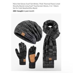 Brand new Mens Hat Gloves Scarf Set Winter, Thick Thermal Fleece Lined Slouchy Beanie Long Scarf Touchscreen Gloves, 3 in 1 Warm Set for Cold Weather(